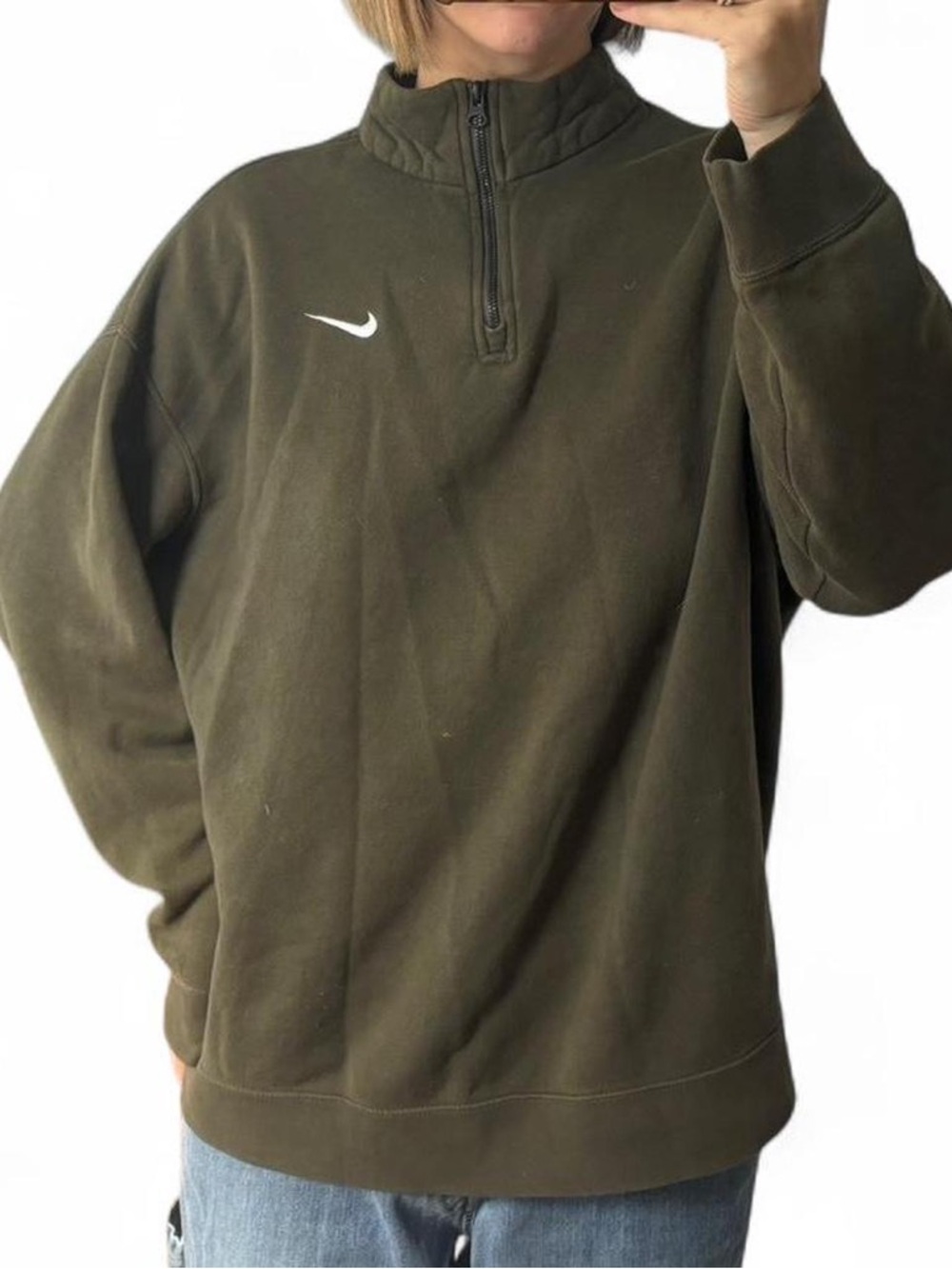 Nike Olive Green Half-Zip Pullover Sweatshirt